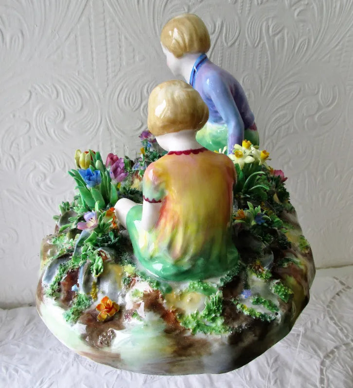 Vintage Crown Staffordshire Porcelain Figure, Picking Flowers ~  T.M. Bayley