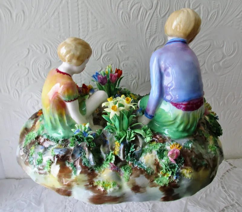 Vintage Crown Staffordshire Porcelain Figure, Picking Flowers ~  T.M. Bayley