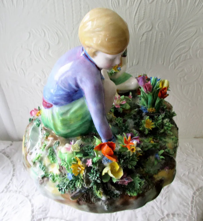 Vintage Crown Staffordshire Porcelain Figure, Picking Flowers ~  T.M. Bayley