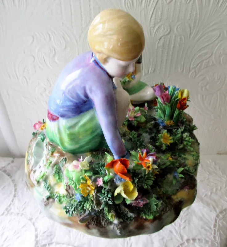 Vintage Crown Staffordshire Porcelain Figure, Picking Flowers ~  T.M. Bayley