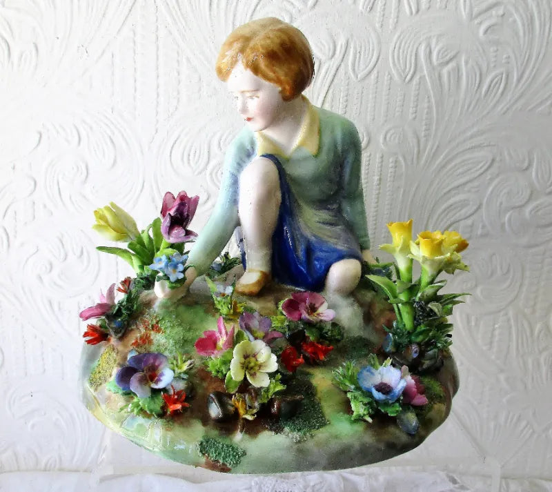Vintage Crown Staffordshire Porcelain Figure, Picking Flowers ~  J.T. Jones