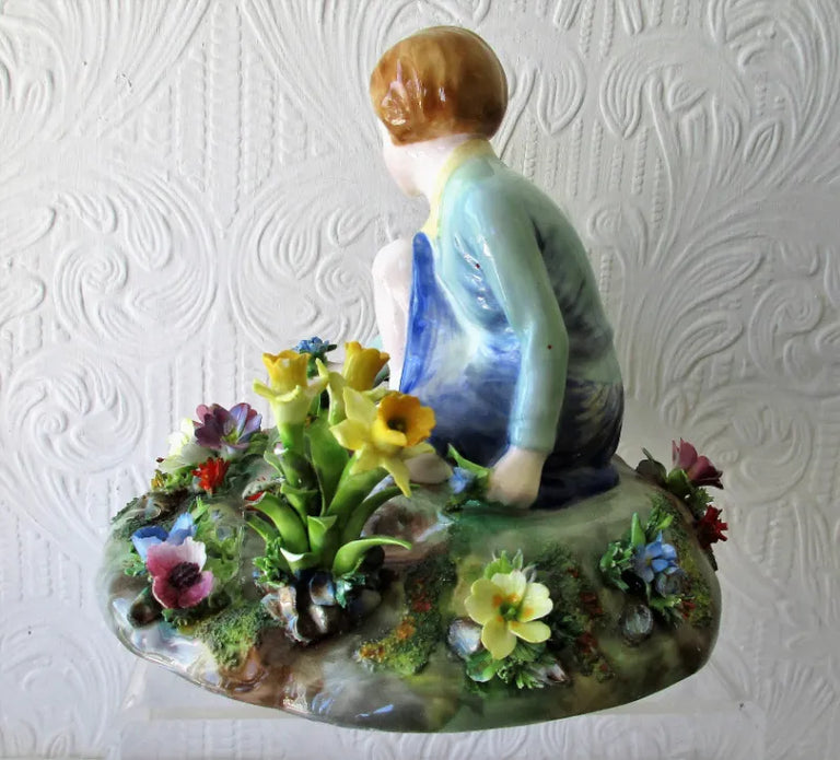 Vintage Crown Staffordshire Porcelain Figure, Picking Flowers ~  J.T. Jones