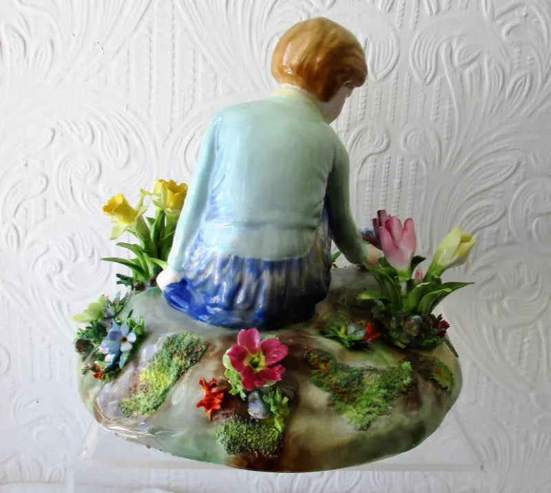 Vintage Crown Staffordshire Porcelain Figure, Picking Flowers ~  J.T. Jones