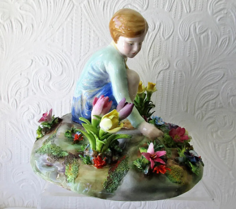 Vintage Crown Staffordshire Porcelain Figure, Picking Flowers ~  J.T. Jones