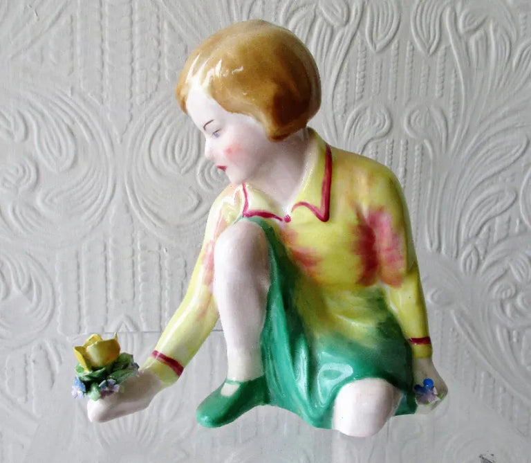 Vintage Crown Staffordshire Porcelain Figure, Picking Flowers ~  T.M. Bayley
