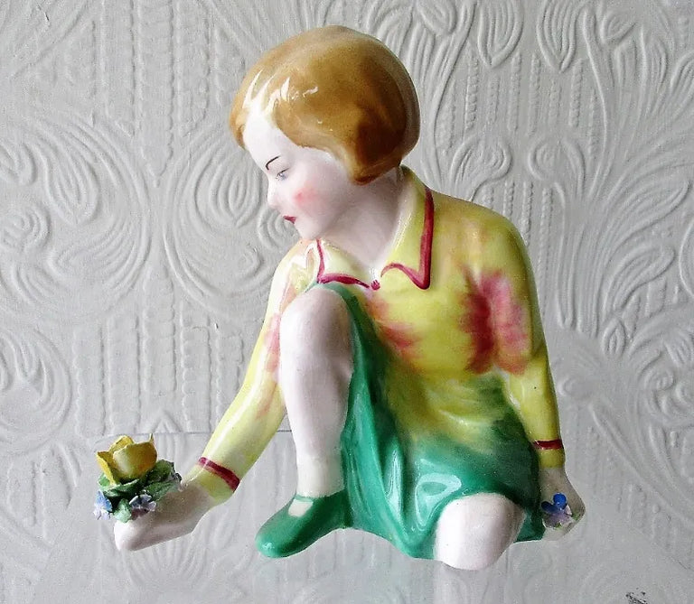 Vintage Crown Staffordshire Porcelain Figure, Picking Flowers ~  T.M. Bayley