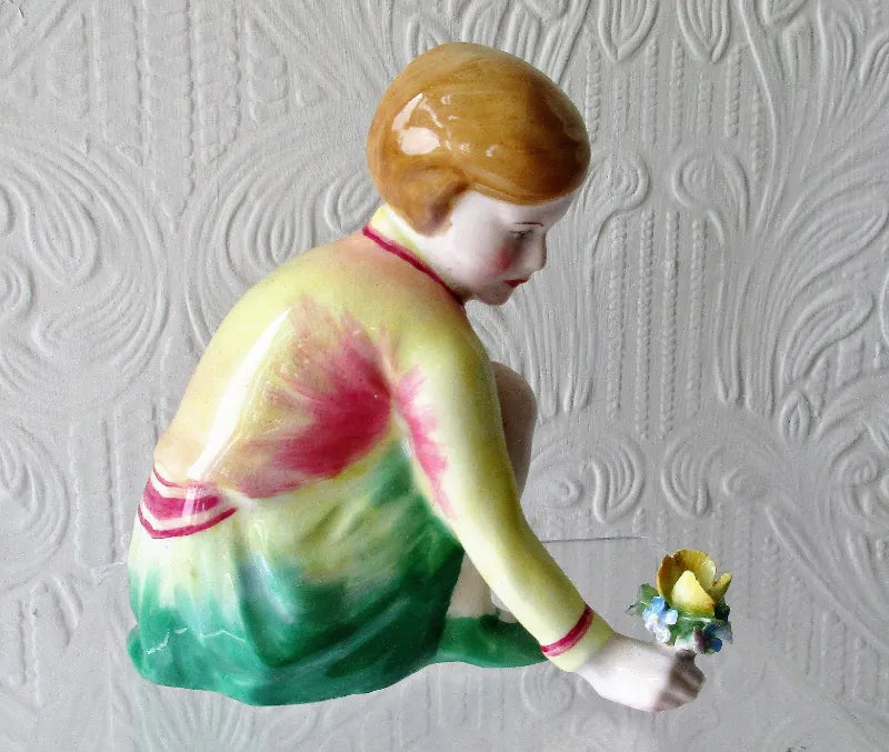 Vintage Crown Staffordshire Porcelain Figure, Picking Flowers ~  T.M. Bayley
