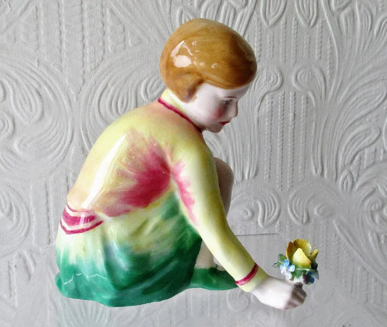 Vintage Crown Staffordshire Porcelain Figure, Picking Flowers ~  T.M. Bayley