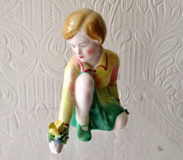Vintage Crown Staffordshire Porcelain Figure, Picking Flowers ~  T.M. Bayley
