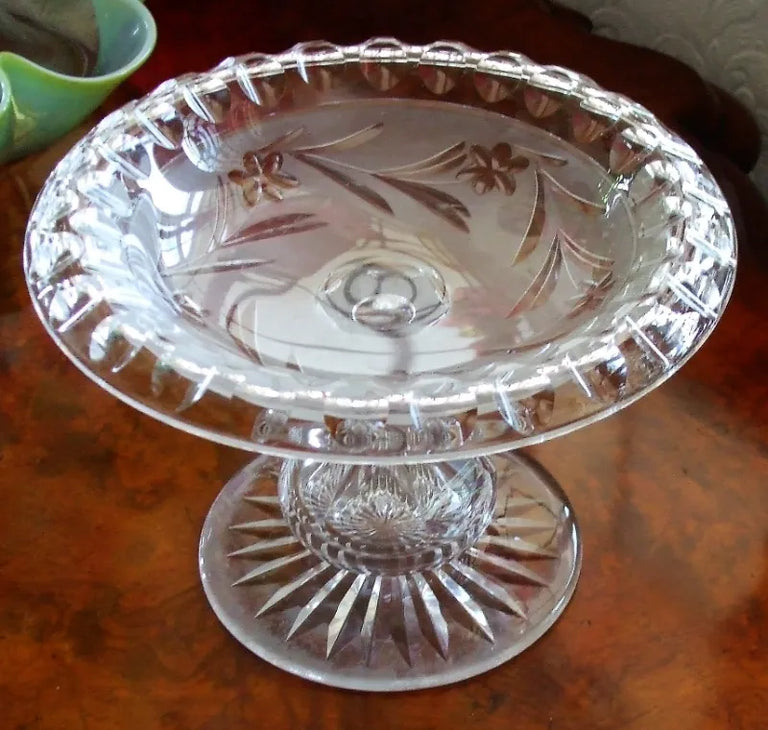 Antique English Victorian Cut Glass Tazza