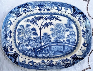 Antique Georgian Blue & White Transfer "Bamboo & Peony" Dish ~ John Davenport