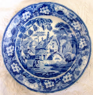 Antique Georgian Blue & White Transfer "Returning Home" Plate ~ John Davenport