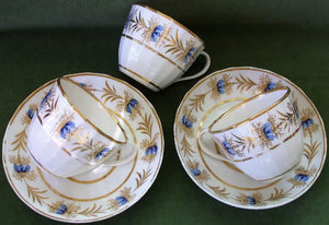 Pair of Antique Georgian Derby Porcelain Tea Cups & Saucers