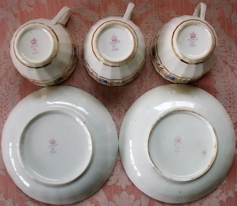 Pair of Georgian Derby Porcelain Tea Cups & Saucers