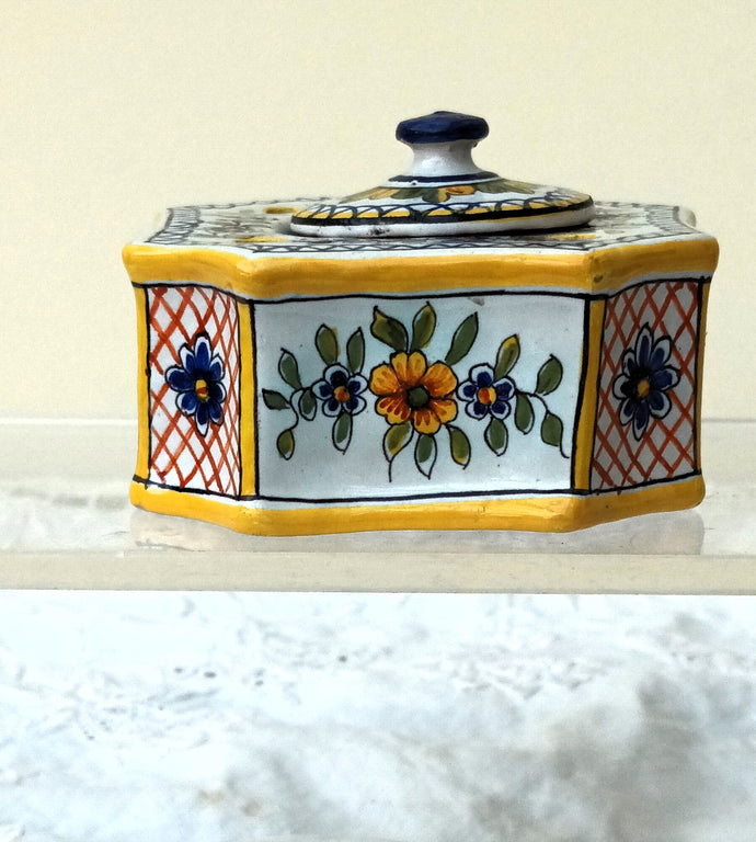 Antique Desvres French Faience Inkwell