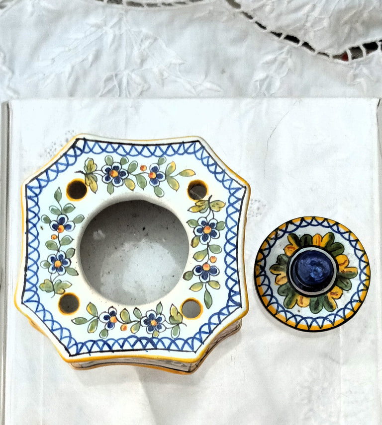 Antique Desvres French Faience Inkwell
