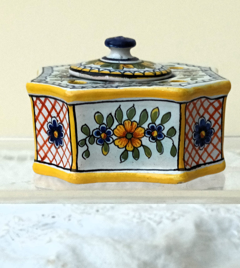 Antique Desvres French Faience Inkwell