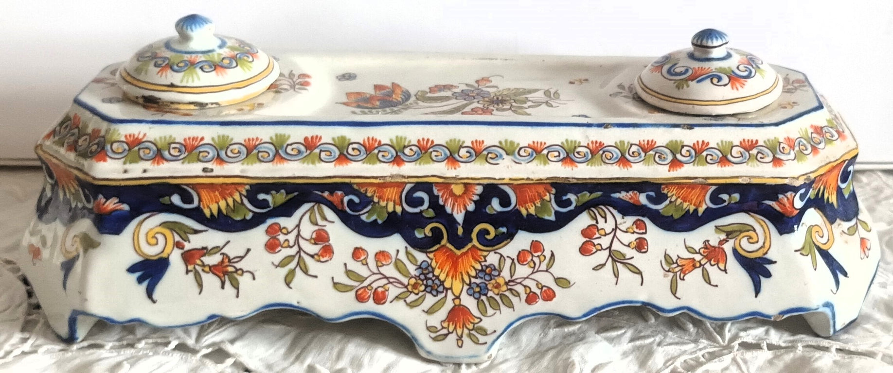 Antique Desvres French Faience Standish / Inkstand