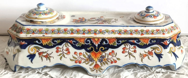Antique Desvres French Faience Standish / Inkstand