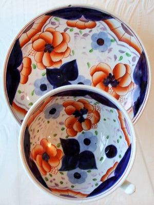 Antique Victorian Gaudy Welsh "Drape" Pattern Tea Cup & Saucer