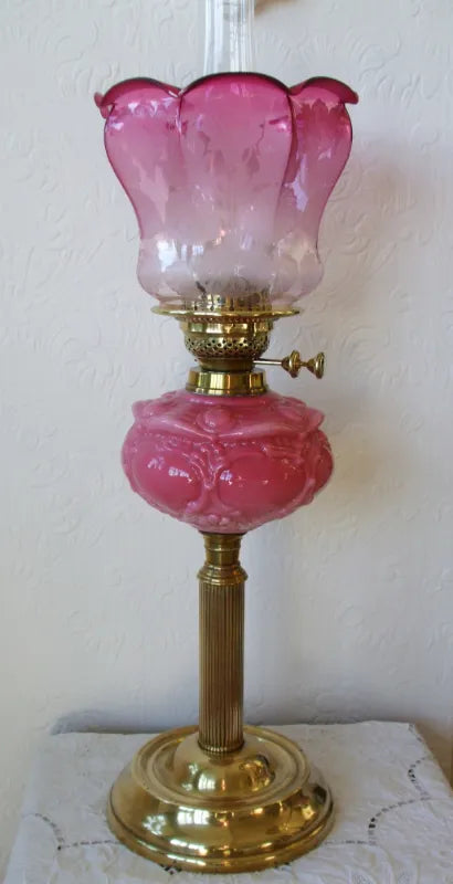 Antique English Victorian Pink Oil Lamp