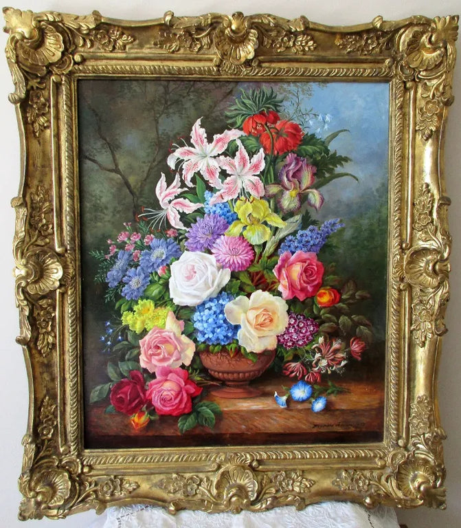 Floral Study in Terracotta ~ Oil on Board ~ Reg Johnson ~ c. 1987