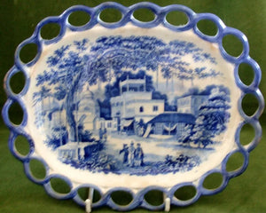 Georgian Blue & White "Eastern Street Scene" Dish ~ J. & R. Riley