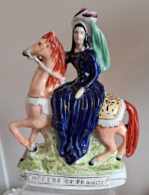 Pair of Antique English Victorian Staffordshire Pottery Figures ~ 
