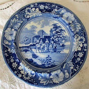Antique Georgian Blue & White Transfer "Family and Mule" Plate