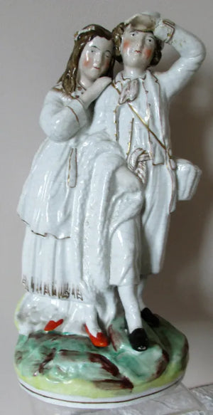Antique Victorian Staffordshire Figure ~ "Fisherman & Companion"