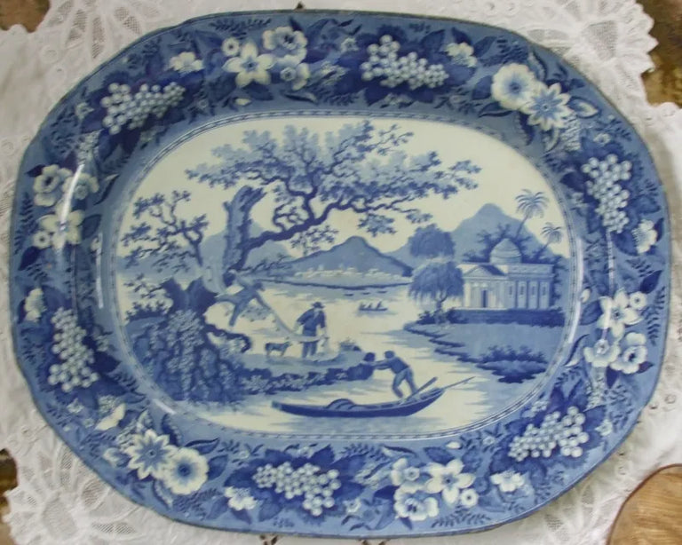 Georgian B. & W. Platter ~ Fishermen with Nets ~ Robert Hamilton