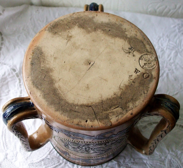 Antique English Victorian Doulton Lambeth Stoneware Tyg ~ Florence E. Barlow