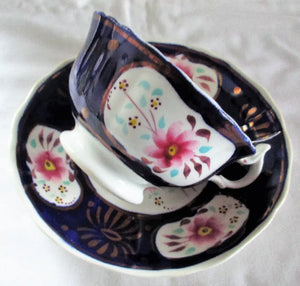 Antique Victorian Gaudy Welsh "Floret" Pattern Tea Cup & Saucer