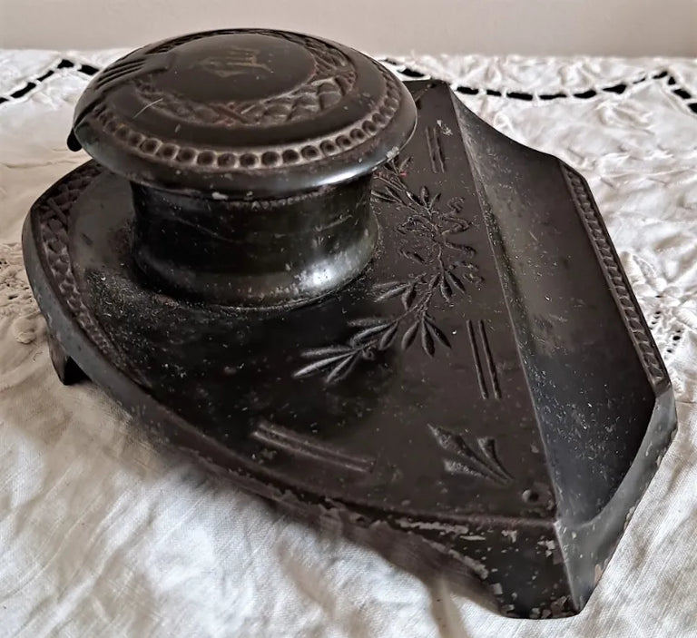 Vintage German Lacquered Metal Inkwell