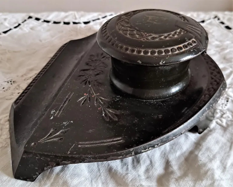 Vintage German Lacquered Metal Inkwell