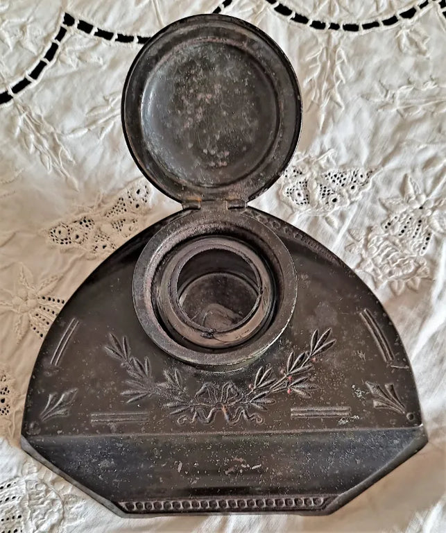 Vintage German Lacquered Metal Inkwell