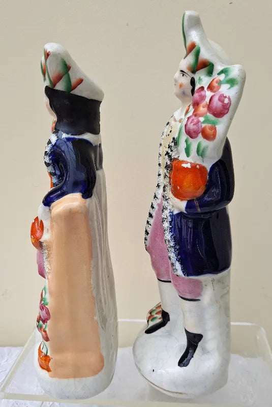 Pair of Antique English Victorian Staffordshire Pottery Gardeners