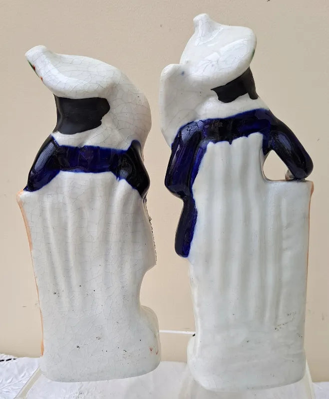 Pair of Antique English Victorian Staffordshire Pottery Gardeners