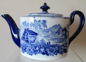 Antique Victorian Blue & White Transfer "Genevese" "Solitaire" Teapot ~ Mintons