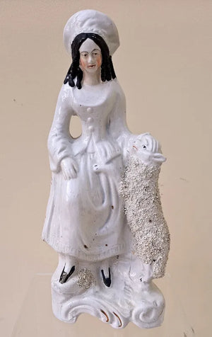 Antique Victorian Staffordshire Figure ~ "Girl with Sheep"
