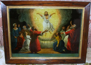 Georgian Rosewood Framed Glass Picture ~ "The Ascension"