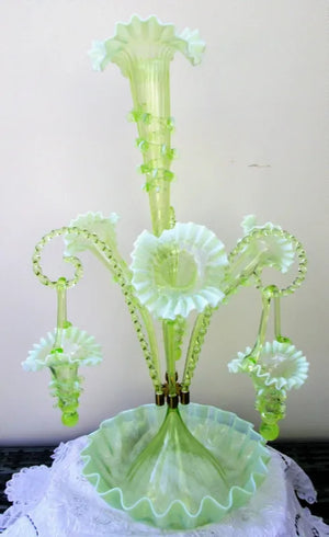English Green Glass Epergne ~ Horncastle Glass Studio