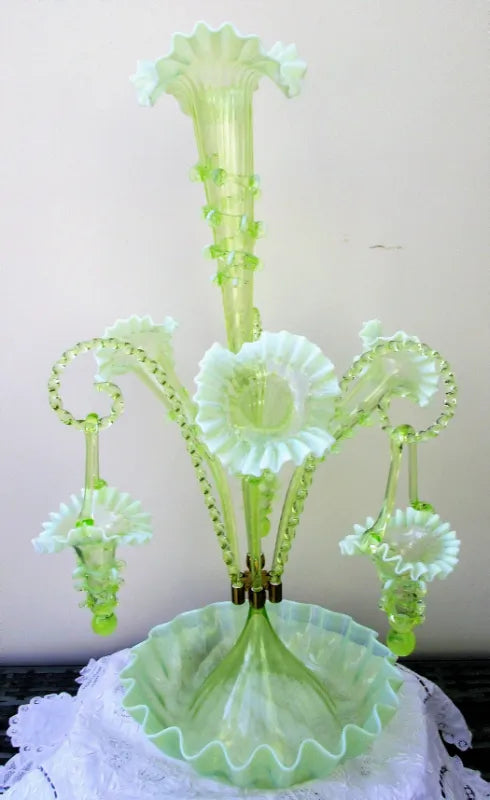 English Green Glass Epergne ~ Horncastle Glass Studio