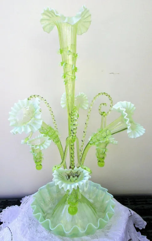 English Green Glass Epergne ~ Horncastle Glass Studio