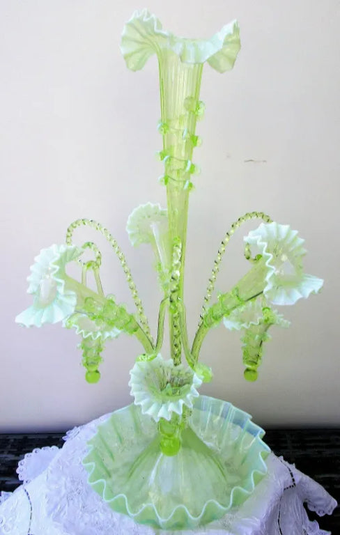 English Green Glass Epergne ~ Horncastle Glass Studio