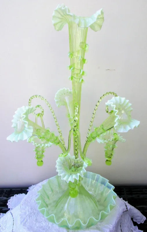 English Green Glass Epergne ~ Horncastle Glass Studio