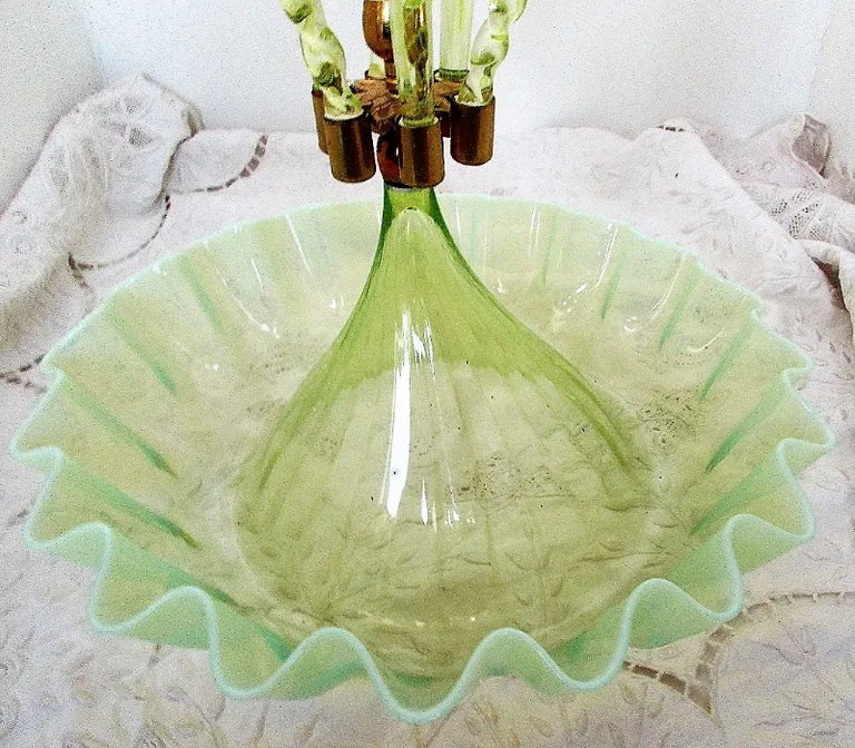 English Green Glass Epergne ~ Horncastle Glass Studio