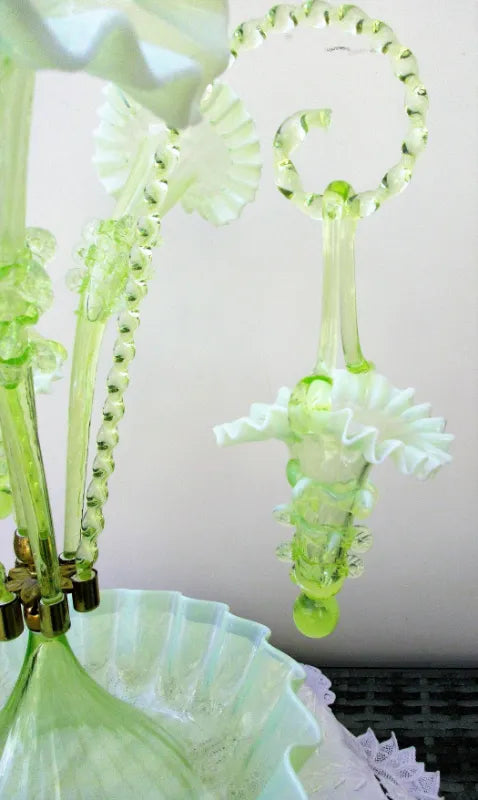 English Green Glass Epergne ~ Horncastle Glass Studio