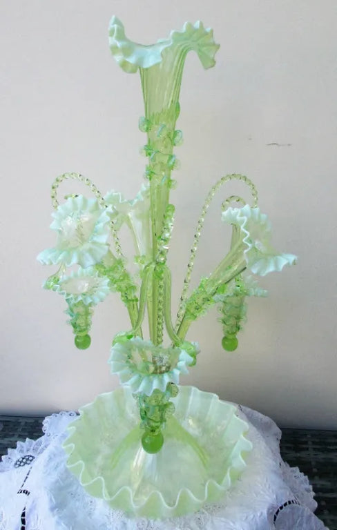 English Green Glass Epergne ~ Horncastle Glass Studio
