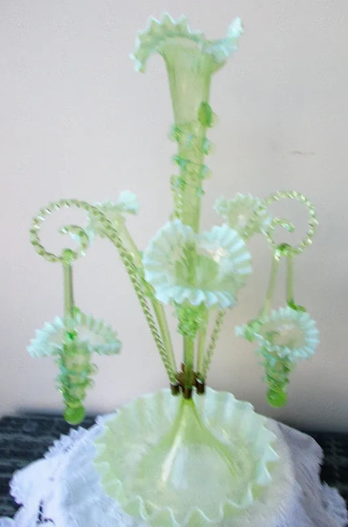 English Green Glass Epergne ~ Horncastle Glass Studio